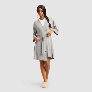 Cozy Earth Gray Women's Bamboo Stretch-Knit Kimono Robe XS